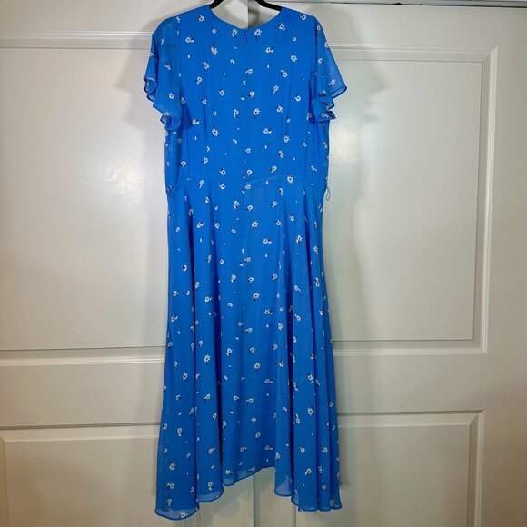 Blue Chiffon Scattered Floral Button Front Midi Dress 16 - Picture 5 of 15